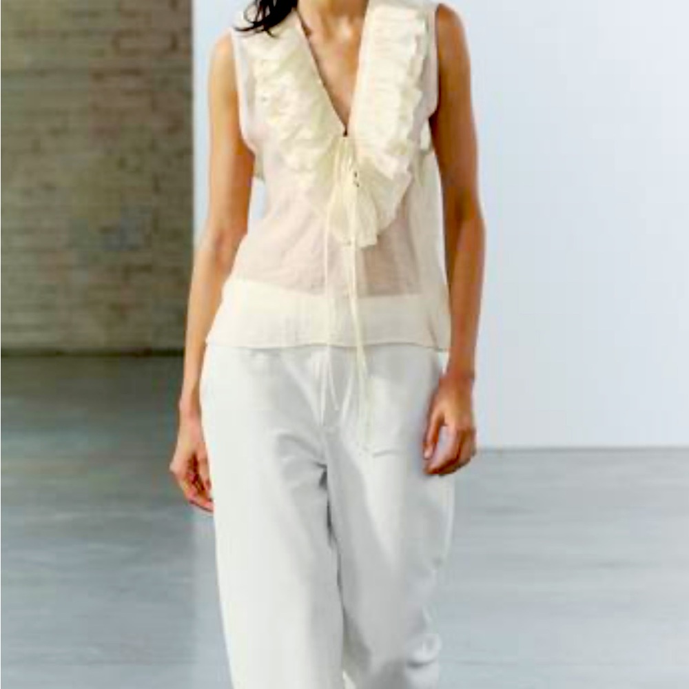 Zara Collection Ecru Ruffle Blouse
